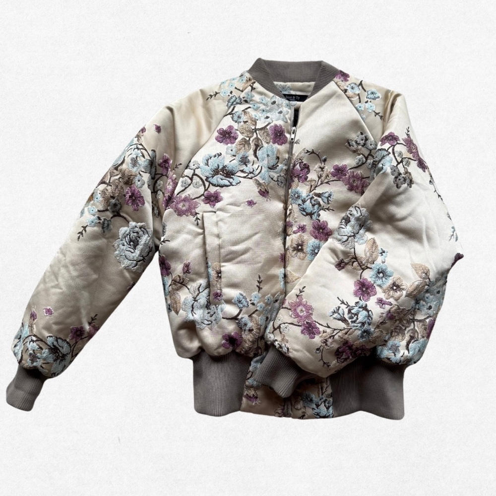 Unisex Soot & Ty Embroidered Floral Bomber Jacket